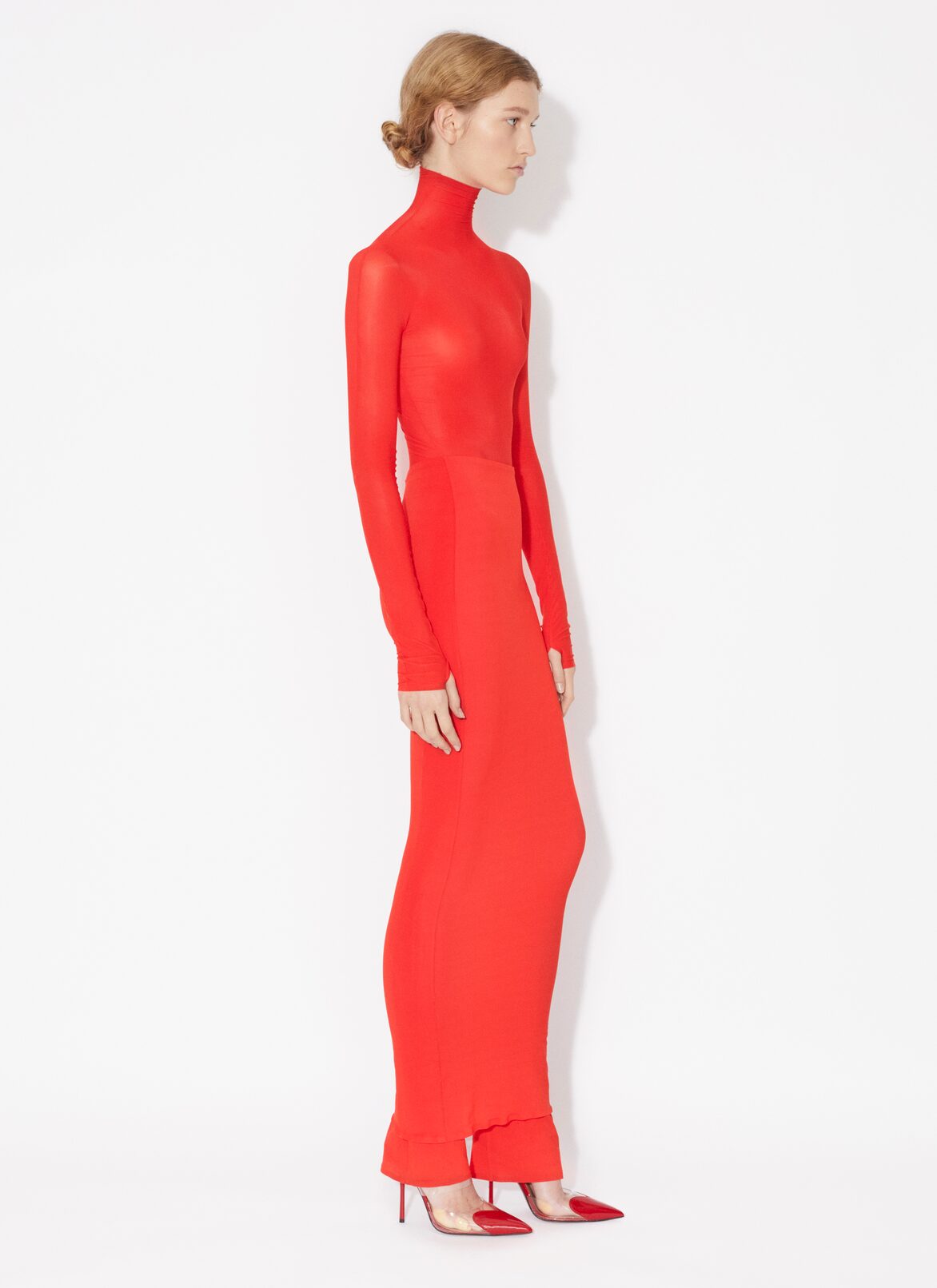 Sheer body in jersey ALAÏA RED SHEER BODY IN JERSEY